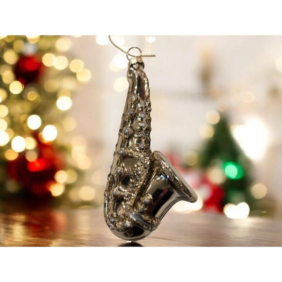 New Gold Sparkle Christmas Tree Ornament SAX Saxophone Horn Instrument - Picture 1 of 3